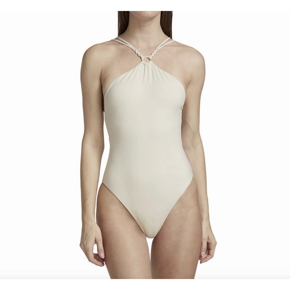 Jonathan Simkhai Shea Macrame One Piece Swimsuit Ceramic Large Gold Nautical